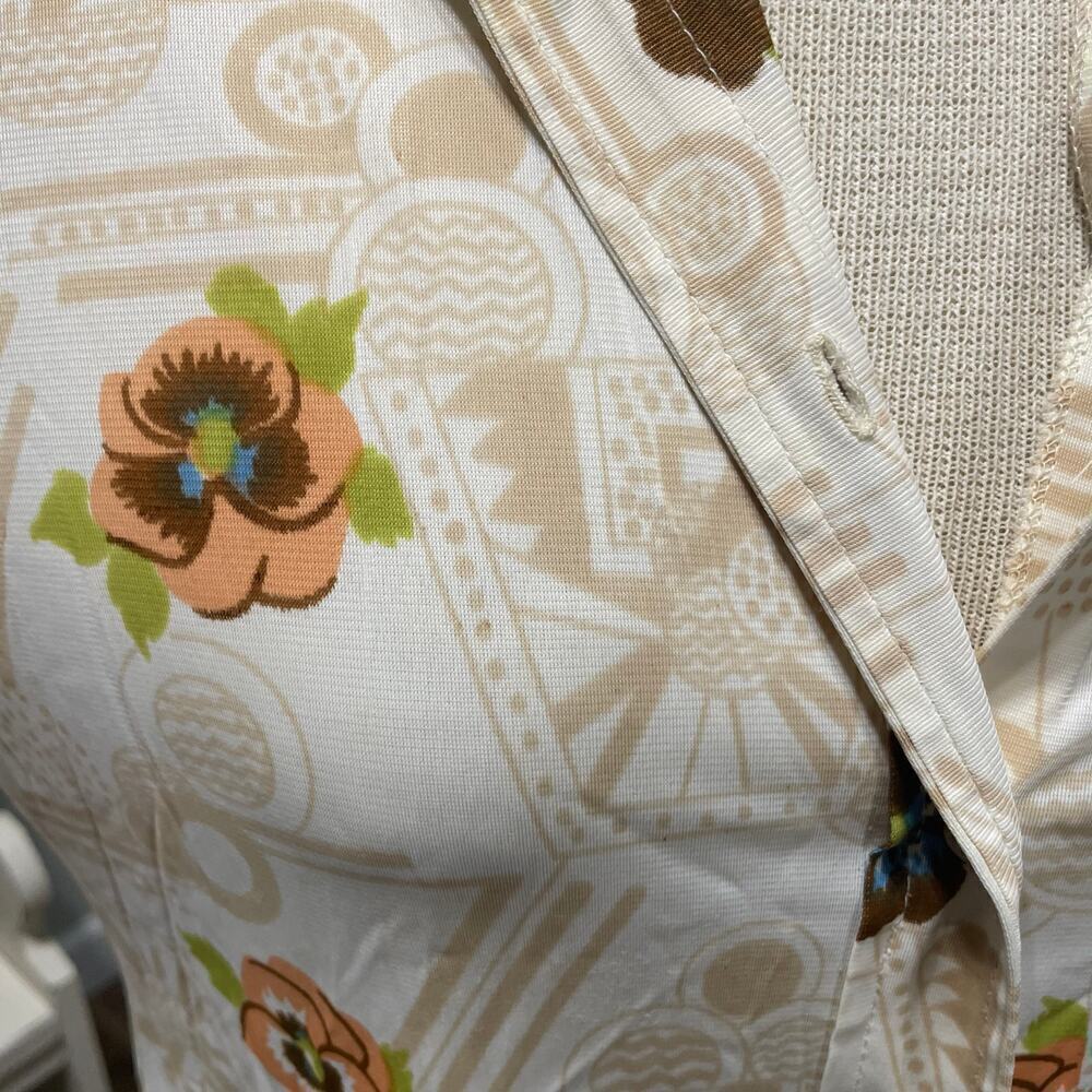 Vintage 70s Polyester Button Down Womens Top Small Floral Geo Print - Picture 5 of 5